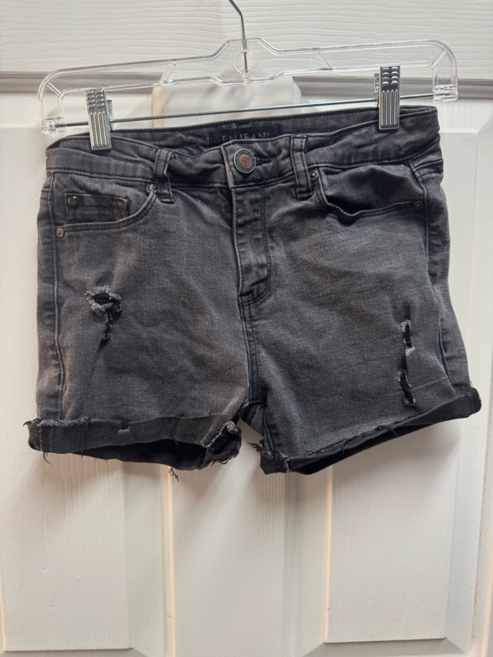 Black Distressed Roll-Hem Denim Shorts